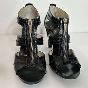 Michael Kors Berkley T-strap Heels Size 9.5 black leather platform